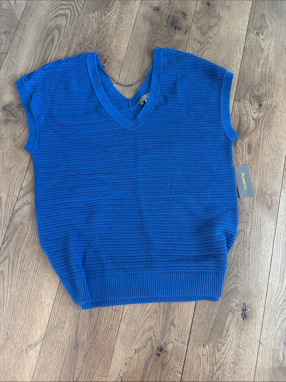 Style & Co. Royal Blue Knit Sleeveless V-Neck Sweater Vest layered